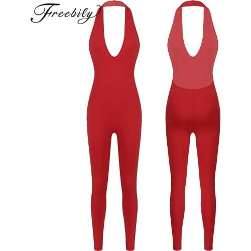 Sexy Female Backless Yoga Set Halter Deep V Neck Sport Suits Gym Fitness Jumpsuit For Women Running Training Workout Sportswear