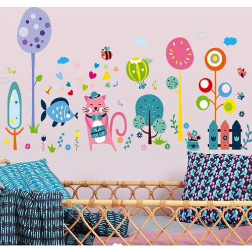 Cartoon Animals Plants Removable Wall Sticker Childrens Room Kindergarten Kids Bedroom Background decoration Vinyl Decals