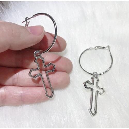Hollow Cross Dangle Earrings Harajuku Metal Geometric Drop Earrings Jewelry N58F