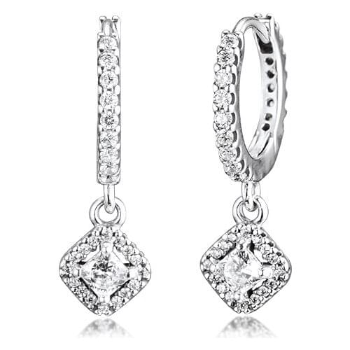 Square Sparking Hoop Earrings For Women Clear CZ Earring Hoops Sterling Silver Jewelry Woman DIY Fashion Jewelry Party Earrings
