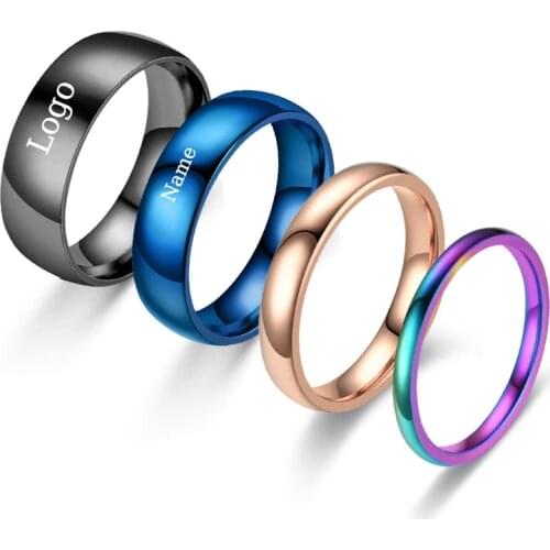 2/4/6/8MMWide And Narrow Fashion Personalized Custom Name Pattern Date Stainless Steel Men And Women Wedding Ring Free Engraving