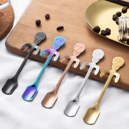 304 Stainless steel cartoon mixing coffee dessert soup tea skull mini spoon scoop kitchen creative articles tableware kids