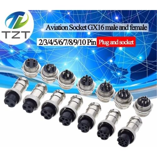 TZT 1set GX16 2/3/4/5/6/7/8/9/10 Pin Male & Female 16mm L70-78 Circular Aviation Socket Plug Wire Panel Connector for diy