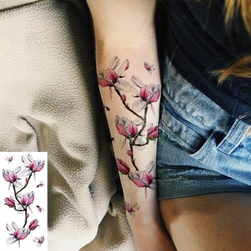 Waterproof Temporary Tattoo Sticker pink flower butterfly fake tatto Cool flash tatoo large art tattoos for girl women men kid