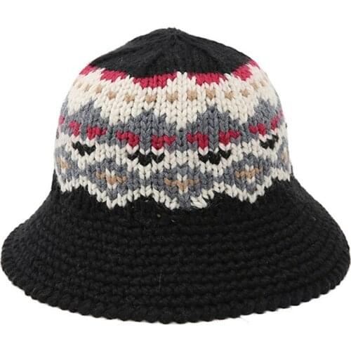 Knitted hat women beanie hat Color matching thick line fashion all-match color wool hat Korean version Japanese thick hood