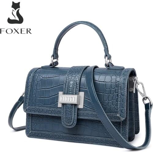 FOXER Ladies Shoulder Crossbody Bag 2021 New Fashion Women Crocodile Pattern Handle Purse Cow Leather Small Handbag Mini Totes
