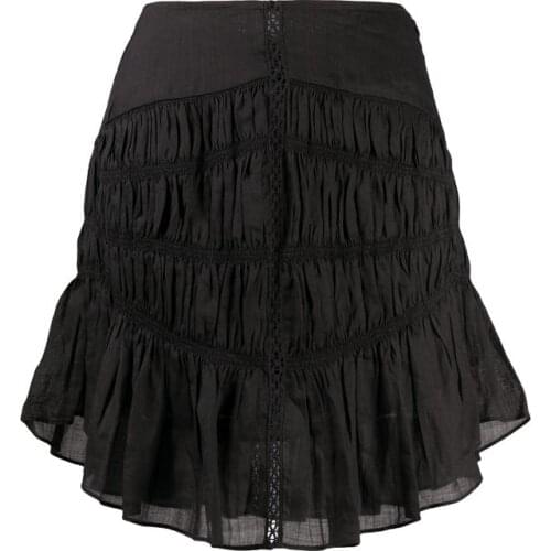 2021 Summer Black Color A-line Women Smocked Short Skirt Layered Pleated Lady Mini Skirt