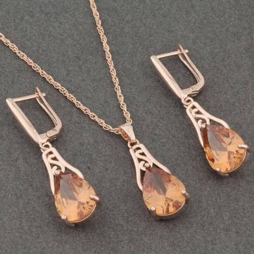 New Earrings 2021 trends Drop Earrings Pendants Necklaces Sets 585 Rose Gold Zircon For Women Fashion Wedding Jewelry Sets
