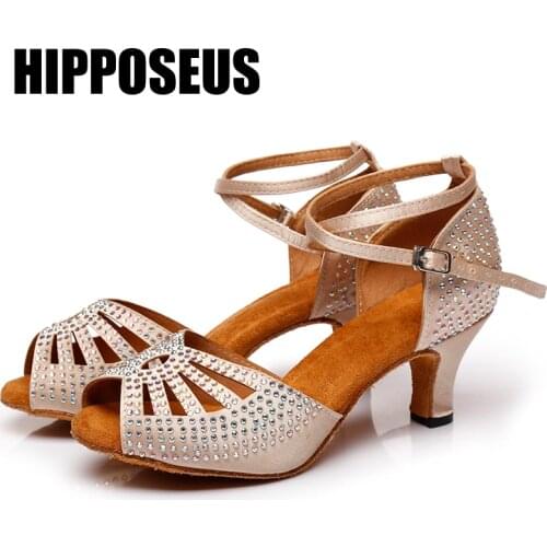Hipposeus Dance-Shoes Women Ballroom Latin Tango Girls Salsa Dancing Shoes Ladies High Heel Soft Modern Dance Shoes Professional