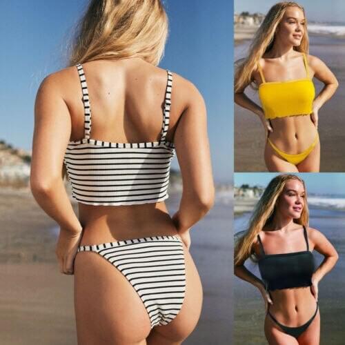 Ladies Strap Swimsuit Push-up Padded Bra Bikini Two Piece Set Swimsuit Women Summer Sexy Stripes Bathing Suit Beachwear Swimwear