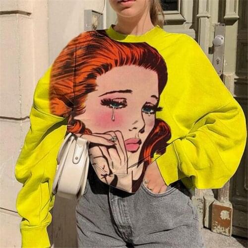 Women Autumn Winter O Neck Sweatshir Harajuku Long Sleeve Pullover European Cartoon Print American Characters Trend Sweatshirt