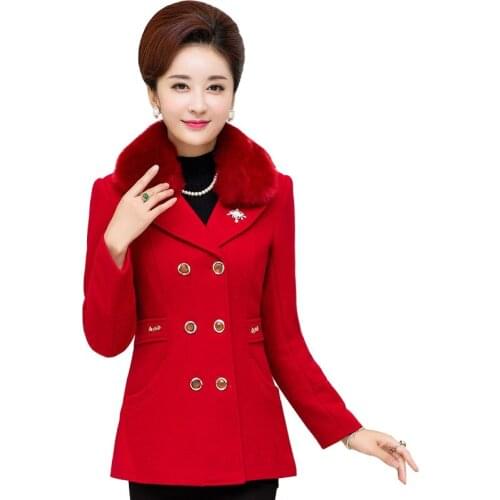 Women Upscale Woolen Coat New Middle-aged Mother Autumn Winter Wool Jacket Femme Fashion Overcoat Mom Woolen Coat Female Coat