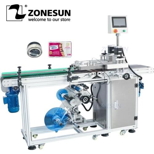 ZONESUN ZS-TB125 Automatic Container Box Cosmetic Jar Bottles Bottom Surface Labeling Machine For Flat