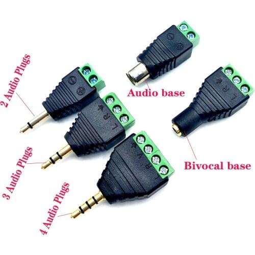 2PCS 3.5mm Jack Headphone Plug Vier-knooppunt Mannelijke Stereo solderless connector Audio hoofd naar terminal plug