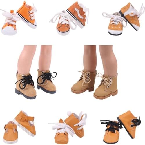 5CM Doll Yellow Canvas Shoes High Top Martin Boots For14.5 Inch Wellie Wishers doll &32-34 CM Paola Reina Doll &12-14 Inch Doll