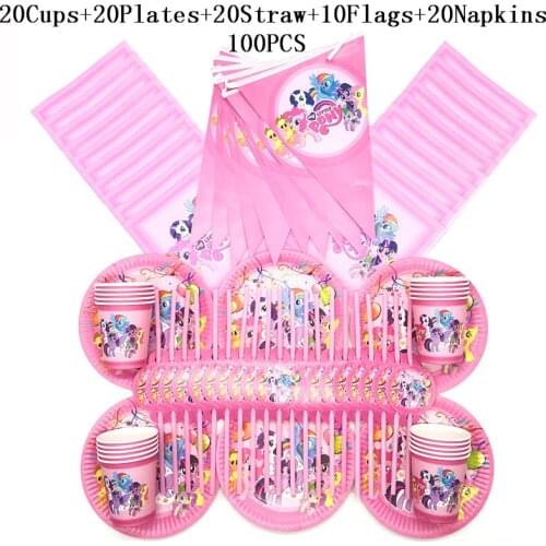 60/90/100PCS Cartoon My Little Pony Baby Shower Birthday Party Decoration Set My Little Pony Banner Straws Cups Plates Supplies