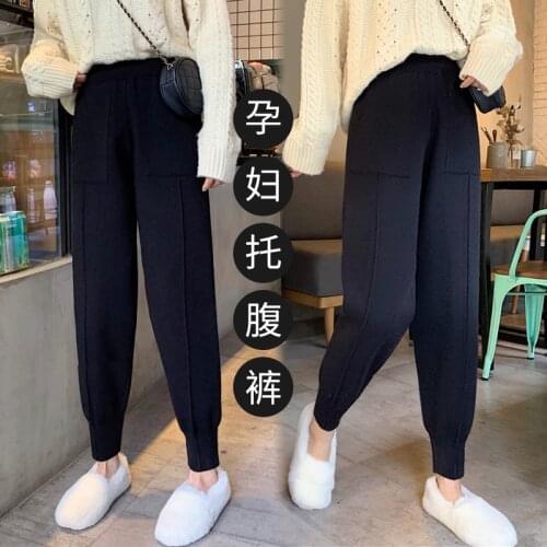 618# Autumn Winter Black Maternity Sports Pants High Waist Adjustable Belly Pants Clothes for Pregnant Women Casual Pregnancy