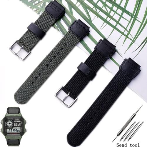 Watch accessories are suitable for Casio nylon canvas strap AE-1200WH/SGW-300/AQ-S810W convex 18mm mens & womens sports strap