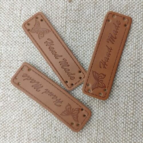 Butterfly Hand Made Pu Leather Labels For Bag Needlework Sewing Handmade Tags With Butterfly For Clothes Gift Handmade Label