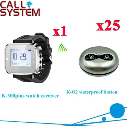 Wireless Table Call Bell System Accept Logo And Kind Design CE Passed( 1 watch + 25 call button )