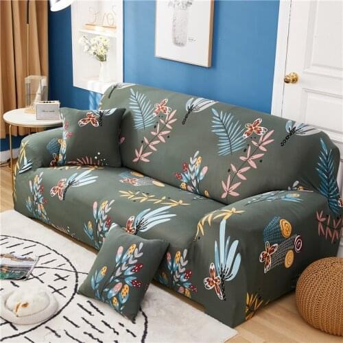 Leaves Plants Pattern Sofa Cover For Living Room Funda Sofa All-inclusive Polyester Modern Elastic Corner Couch Slipcover 45002