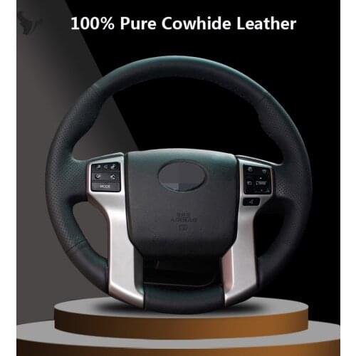Black Genuine Leather Steering Wheel Cover for toyota land cruiser prado 2010-2015 tundra 2013-2014 2015 2017 tacoma 2011-2016