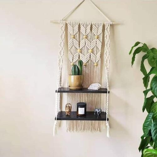Wooden Macrame Wall Hanging Shelf Partition Frame Decoracion Hogar Basket Plant Holder Flower Basket Boho Decor