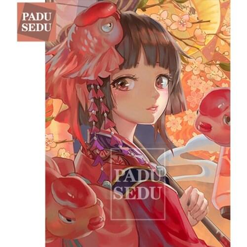 Home Decor 5D Diamond Embroidery Daimond Painting Japanese Anime Girls Goldfish Full Square Drill Cross Stitch Kit Pictures Wall