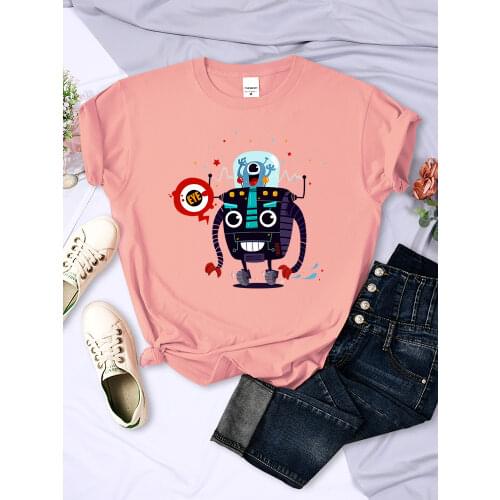 Funny Robot Monster Eve Print Womens T Shirts Casual Oversized T-Shirts Loose Summer Loose Crewneck Fashion Women Comfortable