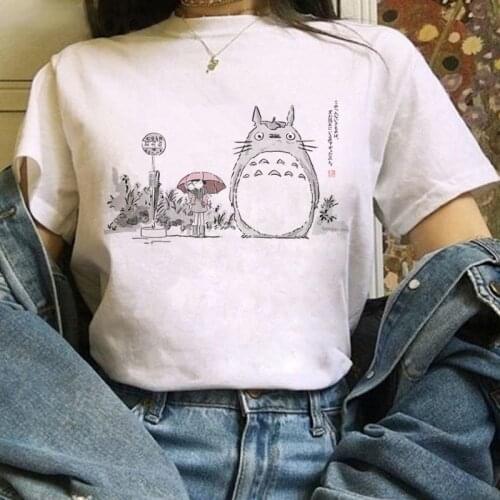 Cute Neighbor Totoro Studio Ghibli Harajuku T-shirt Lady Ulzzang Kawaii Cartoon Graphic T-shirt Hayao Miyazaki 90s T-shirt Tee