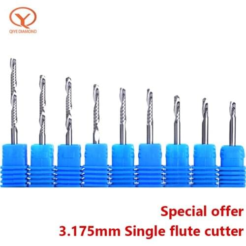 QIYE 3.175 Single Flute End Mills Solid Carbide CNC Single Flute Spiral Milling Cutter For Woodworking MDF Single Flute Cutter