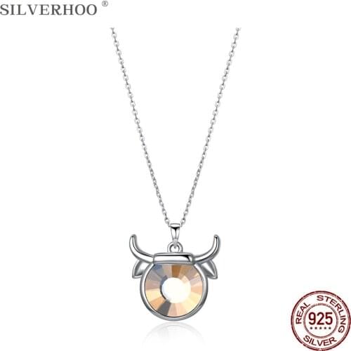 SILVERHOO 925 Sterling Silver Taurus Necklace For Women Exquisite Crystal Pendant Necklace Girlfriend Gift New Arrival Recommend