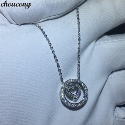 Choucong Heart with Round Pendants 5A Zircon Cz Real 925 Sterling silver Wedding Pendant with Necklace for women Bridal jewelry