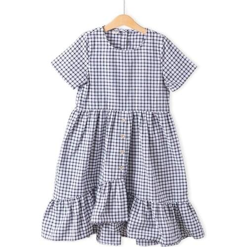 Big Girls Plaid Summer Short-sleeved Dress 2020 Korean The New Child Childrens Little Teenager Girls Dress
