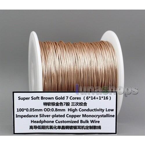 LN006328 100m 7 Cores OCC Silver Plated (6*14+1*16) 100*0.05mm OD0.8mm High Conductivity Low Impedance headphone Bulk Wire