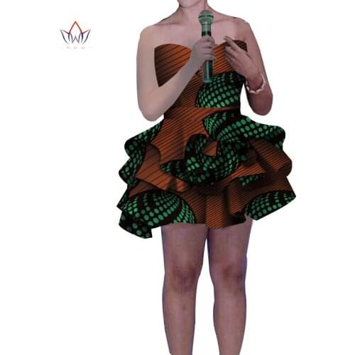 Mini Dress Strapless One Pcs African Wax Cotton Lady Dresses Plus Size Customized African Dresses for Women WY4334