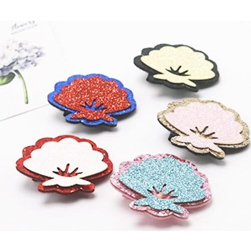 30pcs/lot 5cm shiny shell Padded Patches Appliques For Clothes Sewing Supplies DIY Hair Bow Decoration free shipping