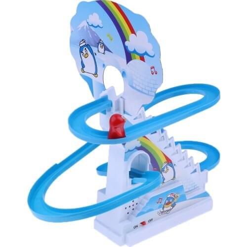 Penguin Climb Stairs Baby Kids Electric Rotary Slide Track Toys Xmas Gifts