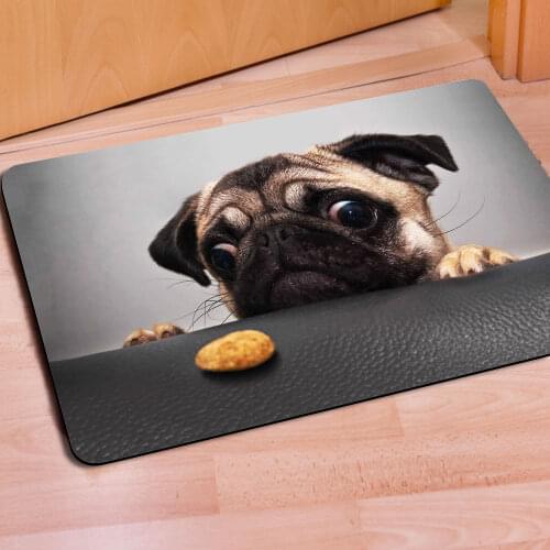 Hot 40cm*60cm Bathroom Carpet Door Area Rug Cute Pug Dog Doormat Childrens Room Anti-Slip Doormat Rectangular Bedroom Floor Mat