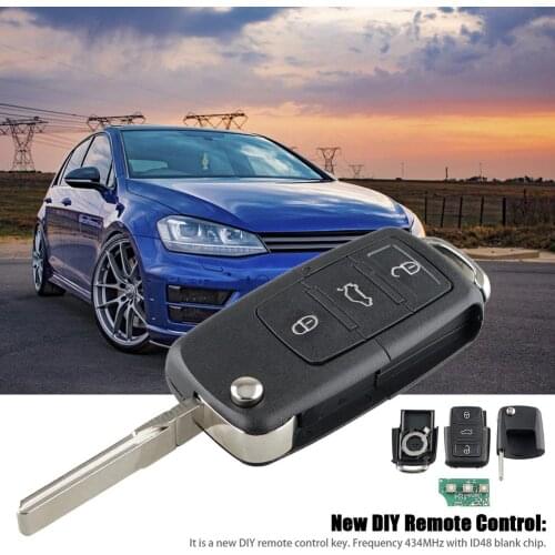 DIY Car Key Remote Control 1J0959753 For Volkswagen Control Key 3 Buttons Flip Smart Key Fob Chip ID48 Remote Control Key