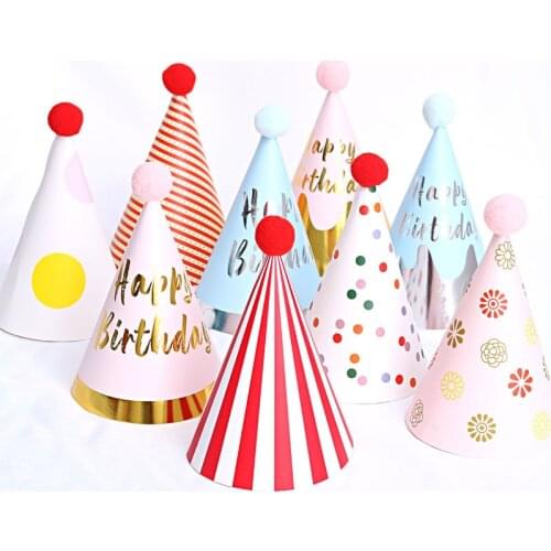 1pc Birthday Cap Flowers Stripes Dot 1st Birthday Hat Newborn Baby Birthday Headband 1 Year Birthday Party Decorations