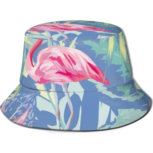 CINESSD Tropical Pink Flamingo Jungle Beach Casual Sun Hat Bucket Hat for Men Women Bob Hip Hop Caps Summer Fisherman Hat Panama