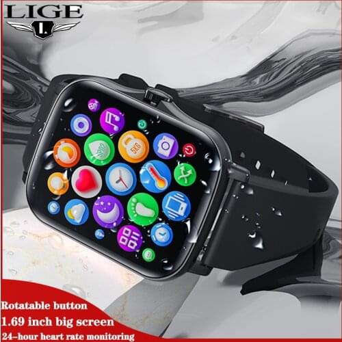 LIGE New Smart Watch Men 1.69 inch Screen Heart Rate Monitor Sport Waterproof Watch Pedometer Women Smartwatch For Android iOS