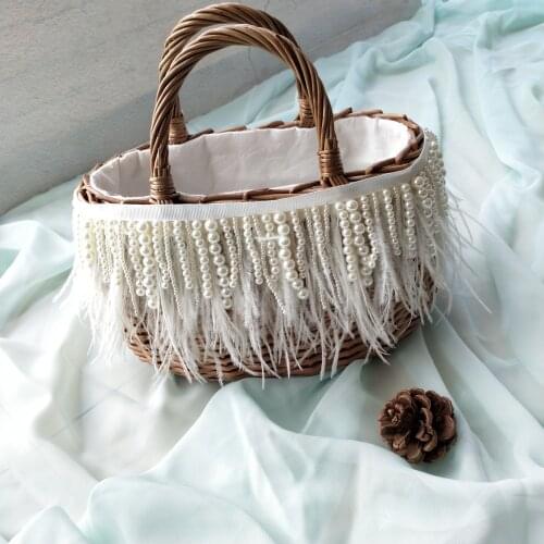 Luxury Pearl bag womens new hand-woven beach straw bag rattan crossbody tassel shoulder bags wild evening clutch bags handbags