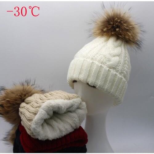 2019 Women Hat Warm Velvet Fleece Inside Beanie Winter Hats For Women Real Fur Pompom Hat Parent Child Twist Knitted Girls Cap