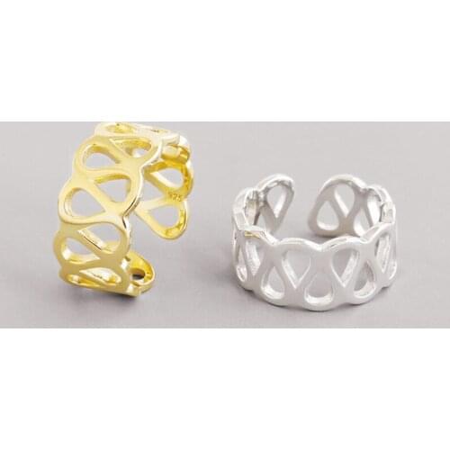 Sole Memory Geometry Openwork Weaving Cross 925 Sterling Silver Female Resizable Opening Rings SRI642