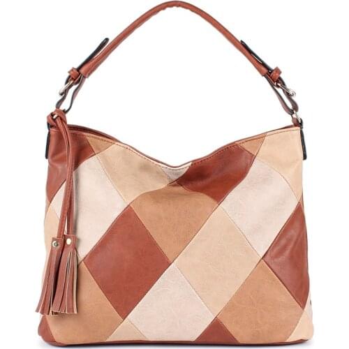 Women Bags Female Tassel Patchwork Handbag 2021 Spring Luxury Brand Designer Handbags High Quality Leather Hobo Shoulder Bags