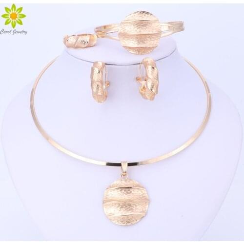 Women Jewelry Sets For Party Gold Color Wedding Accessories African Beads Pendant Necklace Earrings Bracelet Ring Set