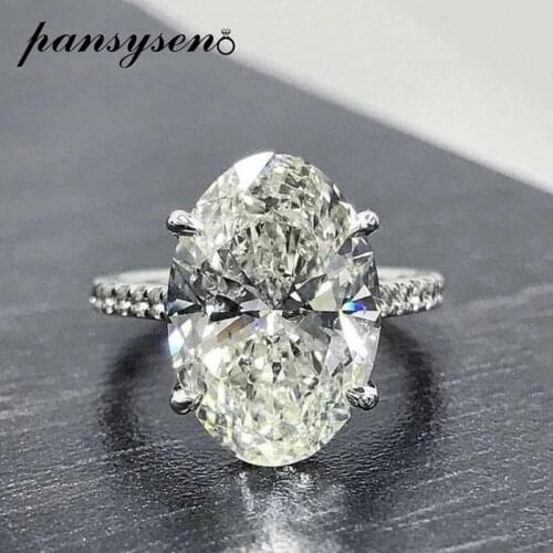 PANSYSEN Luxury Oval Cut Diamond Gemstone Rings for Women Real 925 Sterling Silver Fine Jewelry Bridal Wedding Ring Wholesale