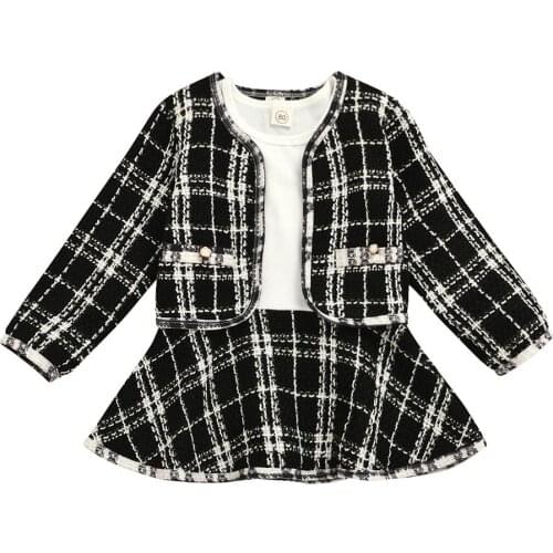 0-5Yrs Baby Girls Clothes Outfits 2Pcs Kids Plaid Set Girls Coat Patchwork Dress Spring Autumn Clothing Suits